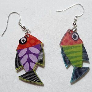 Fishy earrings lightweight acrylic colorful NIP